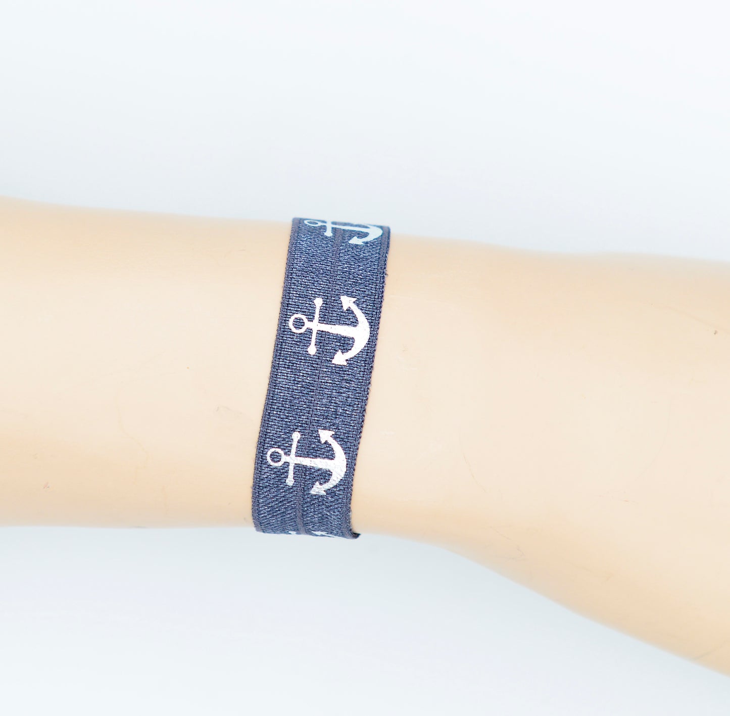 Viele Farben Elastisches Armband + Haargummi mit Ankern in Silber