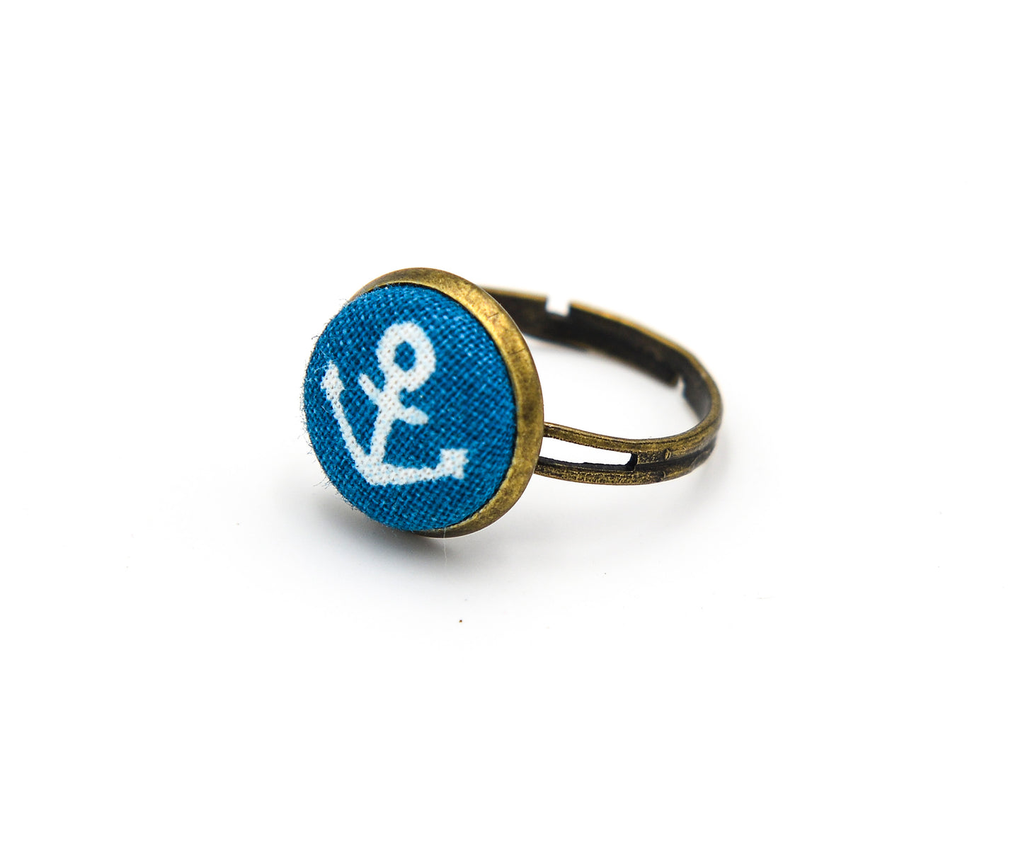 Ring mit Stoff und Anker in Dunkeltürkis und Bronze 12mm