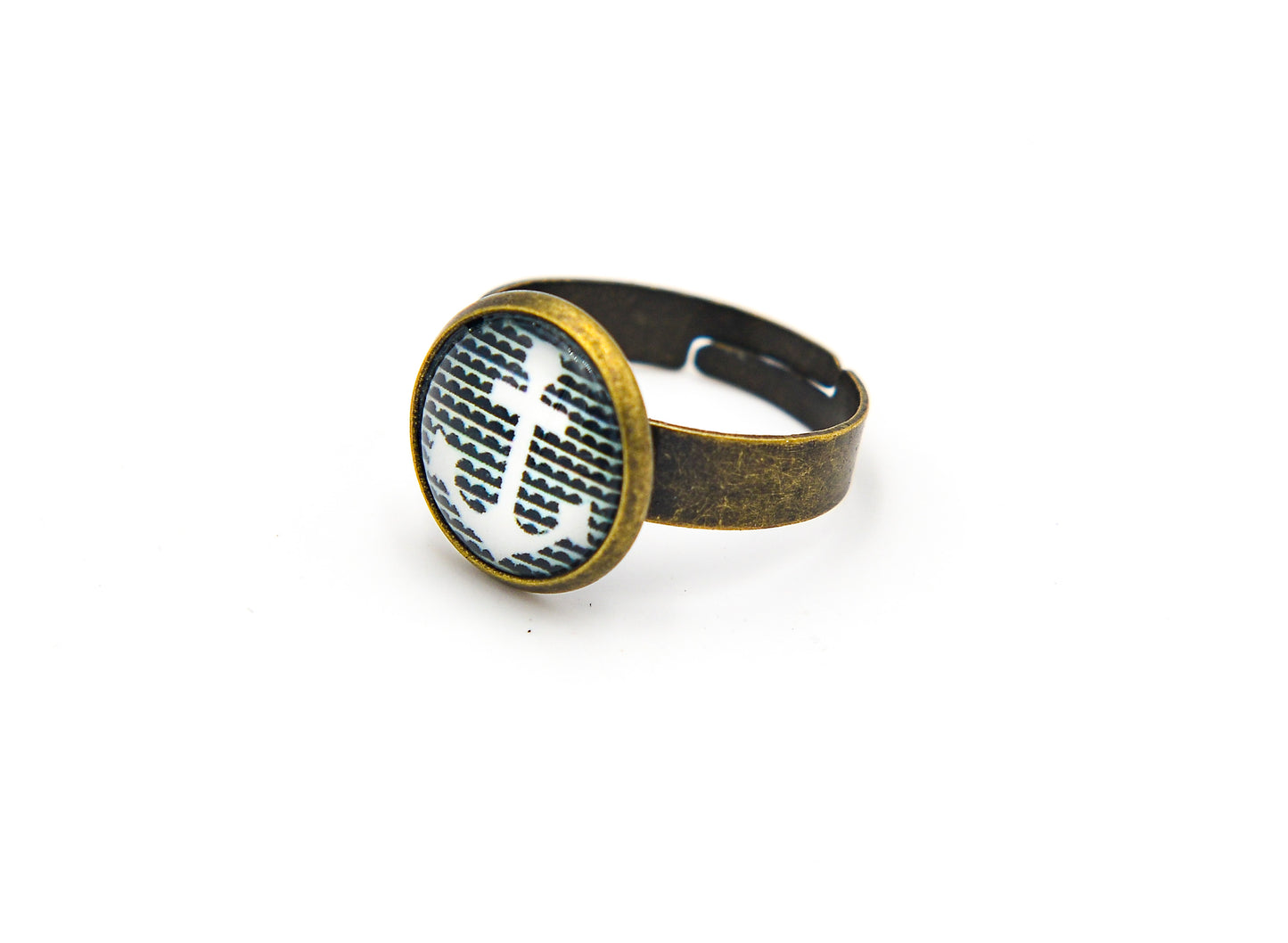 Ring mit Anker und Glasknopf in Bronze 12mm
