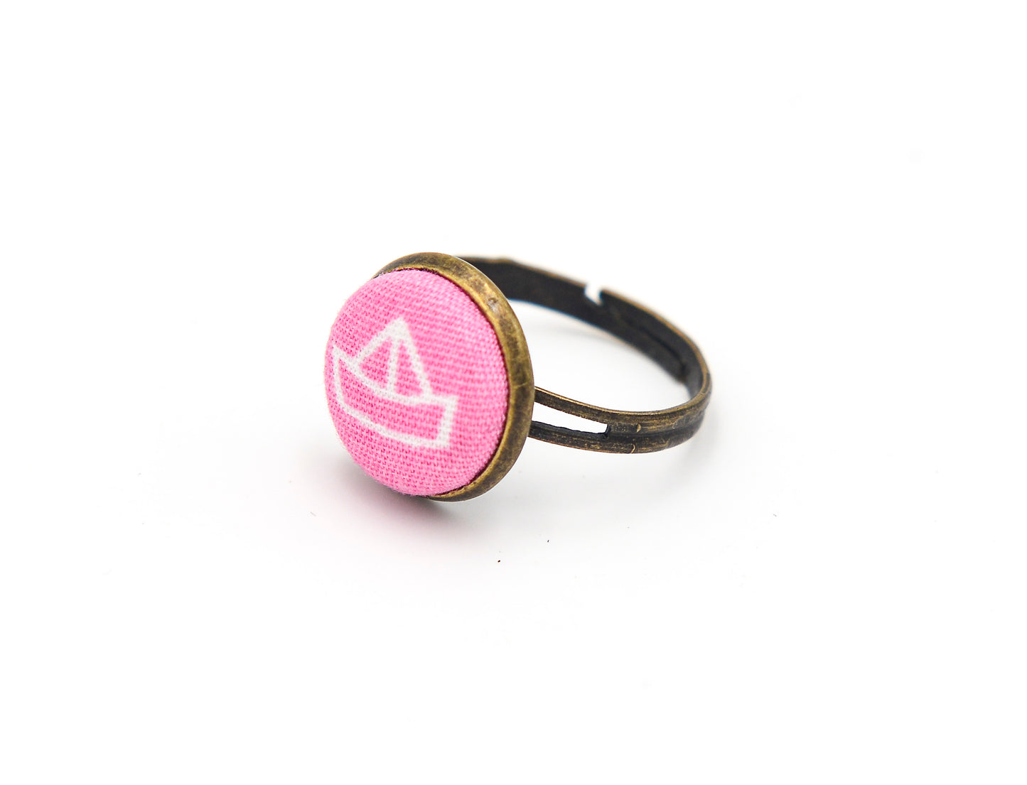 Ring mit Stoff und Boot in Rosa und Bronze 12mm