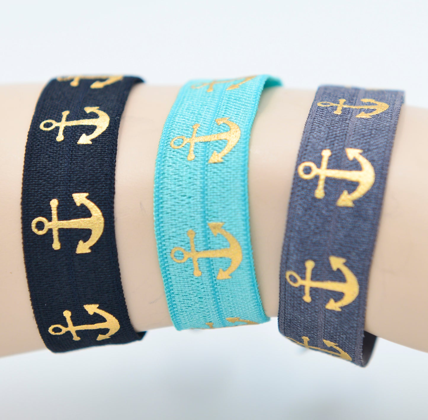 Set Elastisches Armband + Haargummi mit Ankern in Gold hell