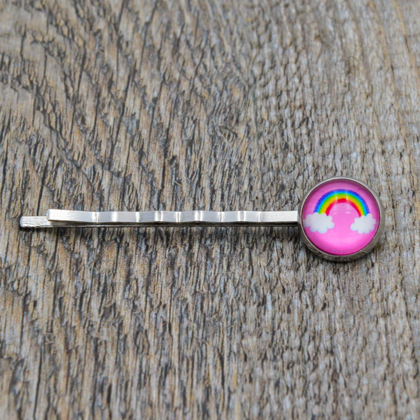 Haarklammer mit Glas und Regenbogen Fassung in Silber