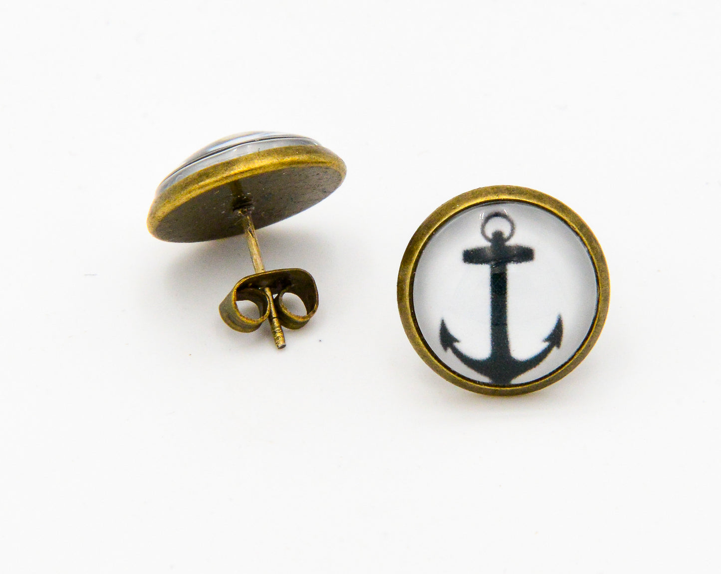 Ohrstecker mit Glas Anker Fassung in Bronze