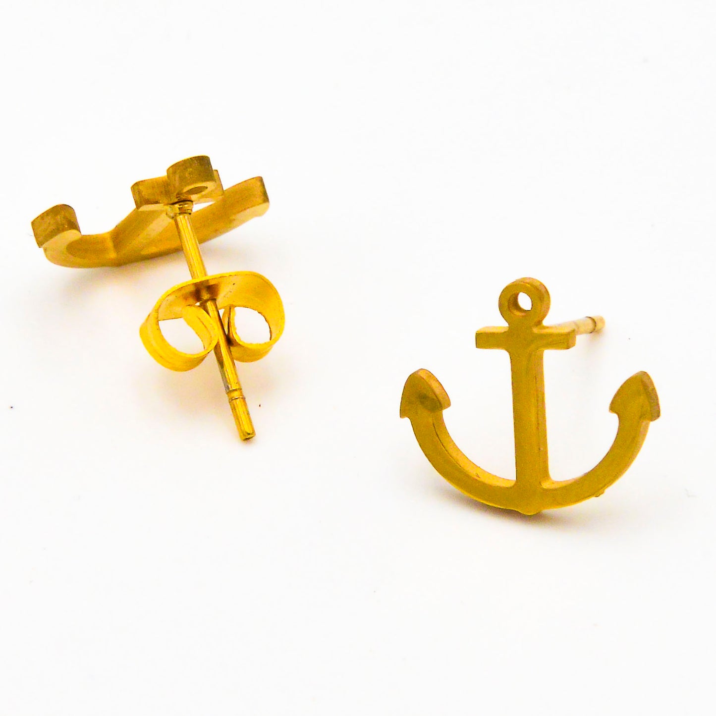 Ohrstecker Anker Gold groß aus Edelstahl