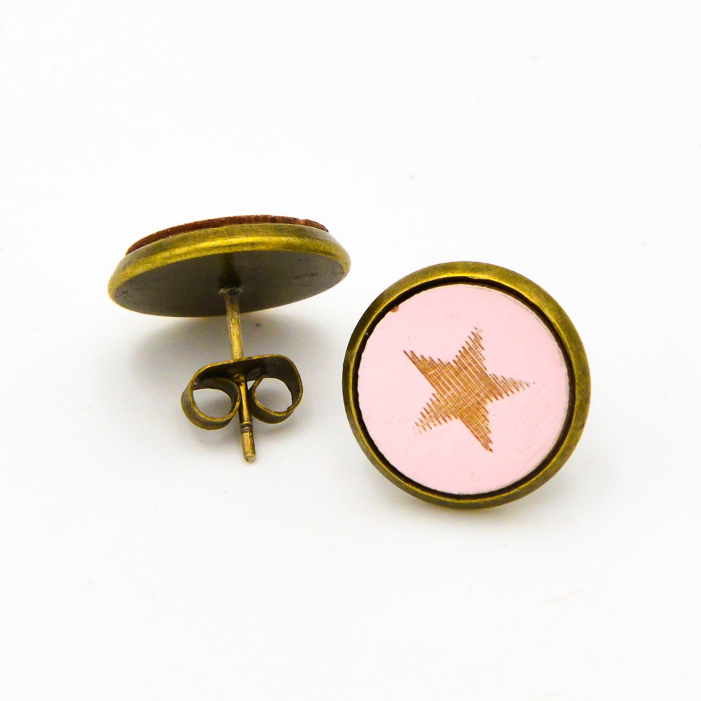 Ohrstecker mit Holz Stern Rosa
