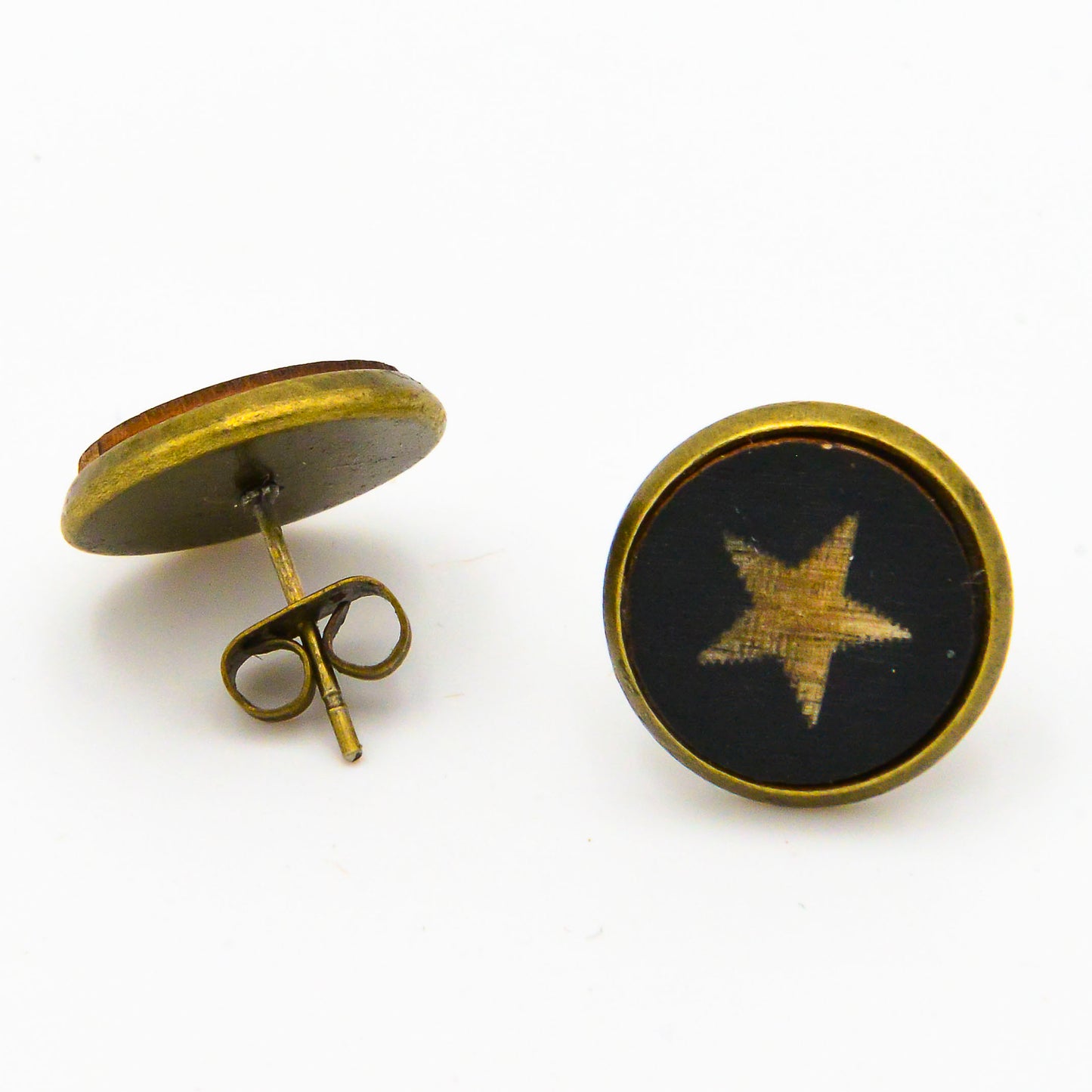 Ohrstecker mit Holz Stern Schwarz