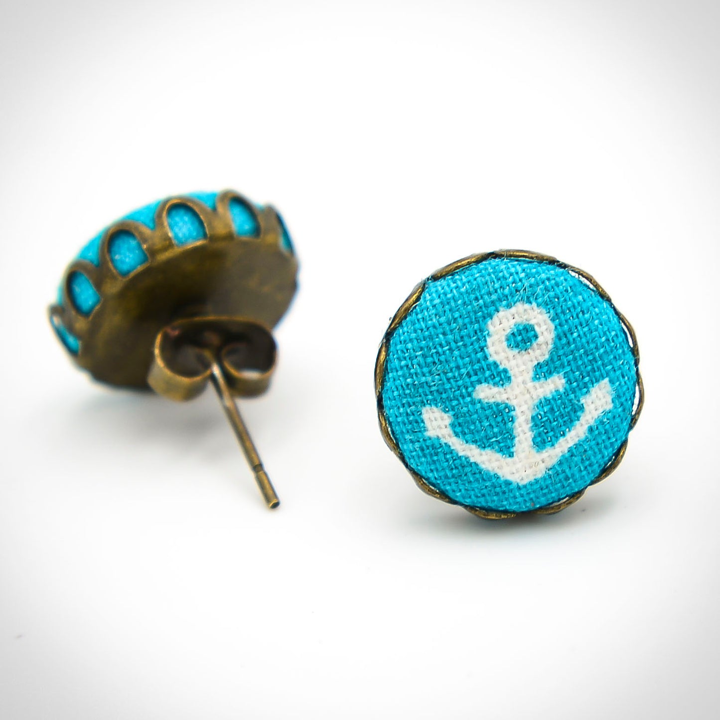 Ohrstecker aus Stoff mit Anker Türkis hell