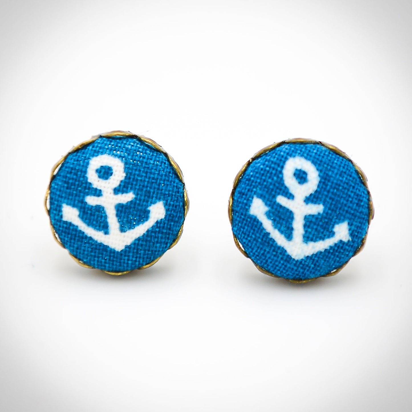 Ohrstecker aus Stoff mit Anker Türkis dunkel