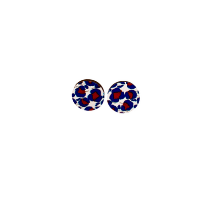 Ohrstecker aus Holz im Leo-Style – Blau & Rot | 15mm | Nickelfrei