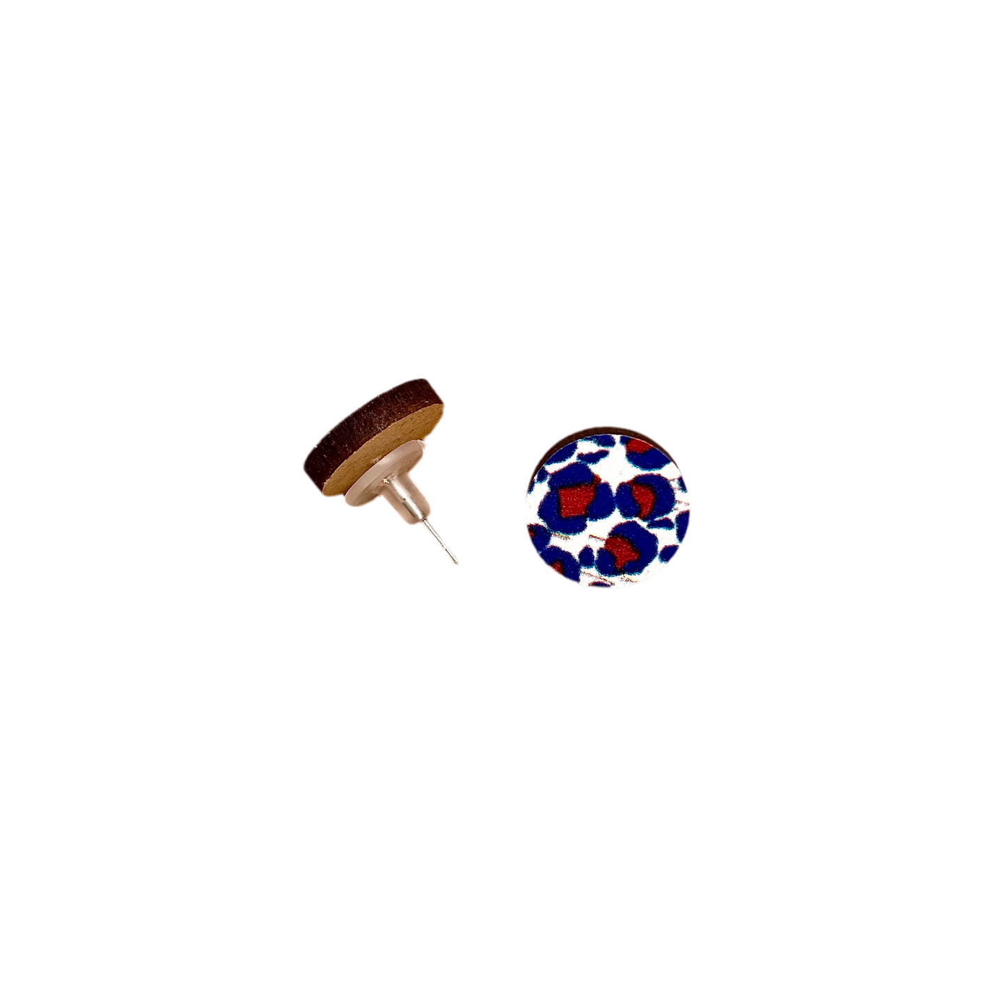 Ohrstecker aus Holz im Leo-Style – Blau & Rot | 15mm | Nickelfrei