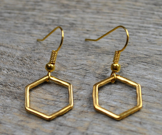 Geometrische Ohrringe Sechseck in gold