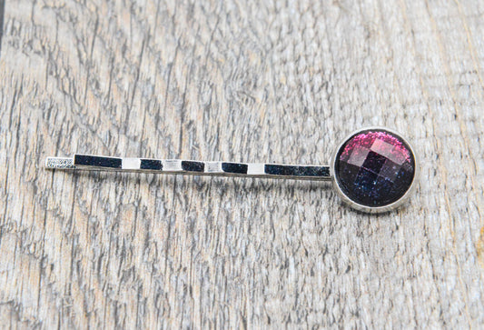 Haarklammer mit Glas in Diamantenlook Pink Glitzer in Silber