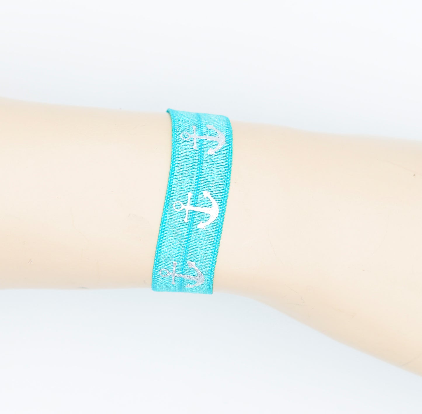 Viele Farben Elastisches Armband + Haargummi mit Ankern in Silber