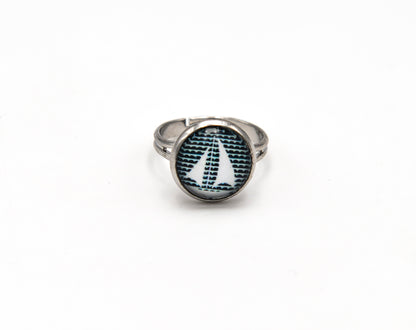 Maritimer Ring in Silber mit Segelboot 12mm