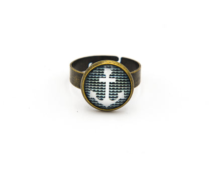 Ring mit Anker und Glasknopf in Bronze 12mm
