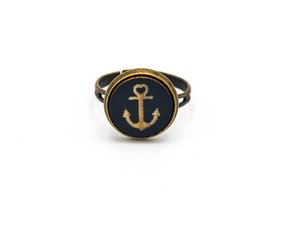 Ring mit Anker aus Holz Farbe Schwarz in Bronze 12mm