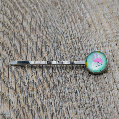 Haarklammer mit Glas und Flamingo und Fassung in Silber