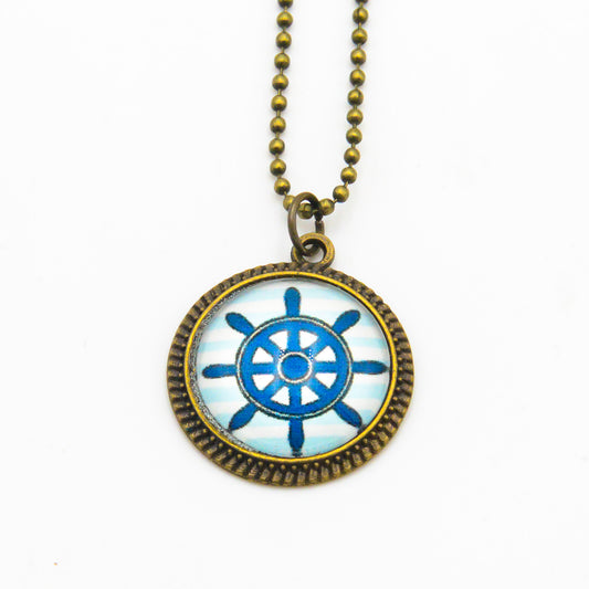 Kette mit Steuerrad gestreift und Fassung Bronze
