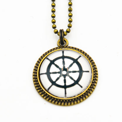 Kette mit Steuerrad in Schwarz und Fassung Bronze