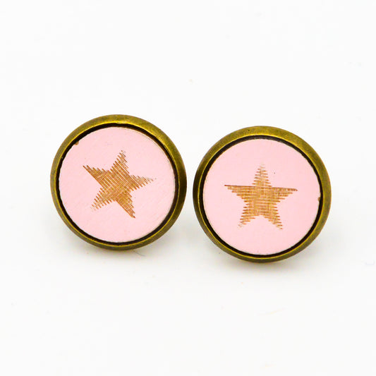 Ohrstecker mit Holz Stern Rosa